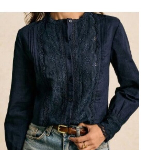 NEW Navy Blue Cotton Embroidery Blouse size Large 8-10 - Picture 1 of 8